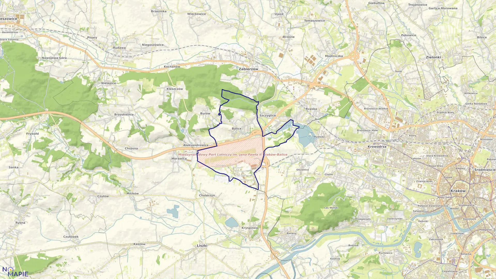 Mapa obrębu Balice w gminie Zabierzów