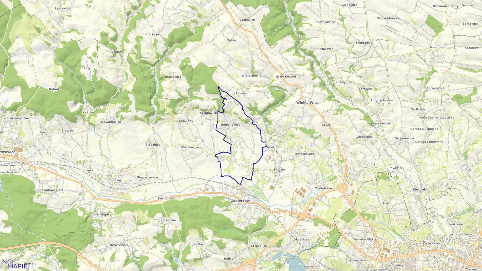 Mapa obrębu Bolechowice w gminie Zabierzów