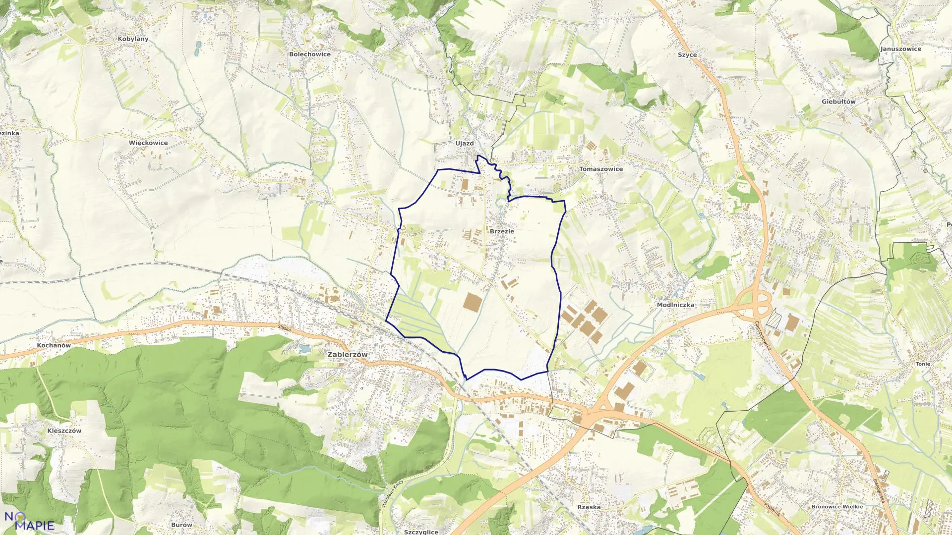 Mapa obrębu Brzezie w gminie Zabierzów