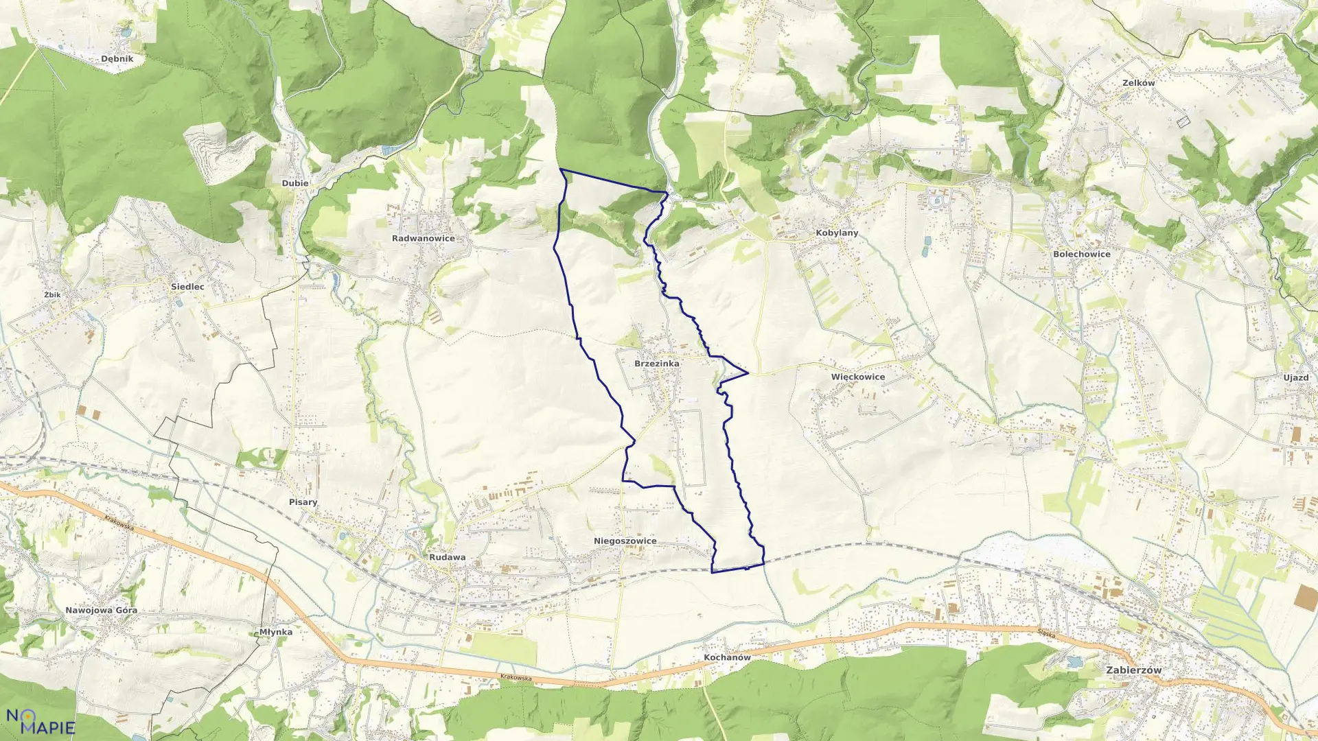 Mapa obrębu Brzezinka w gminie Zabierzów