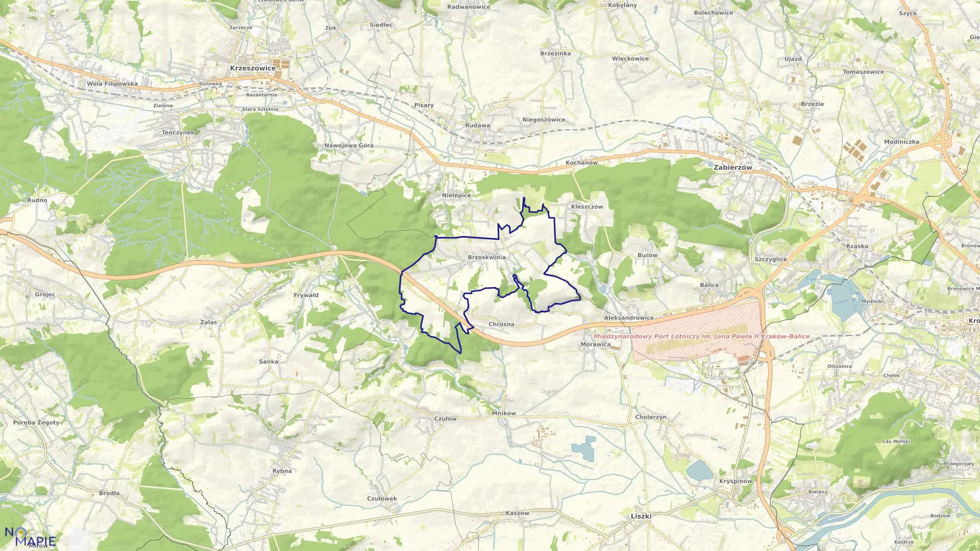 Mapa obrębu Brzoskwinia w gminie Zabierzów