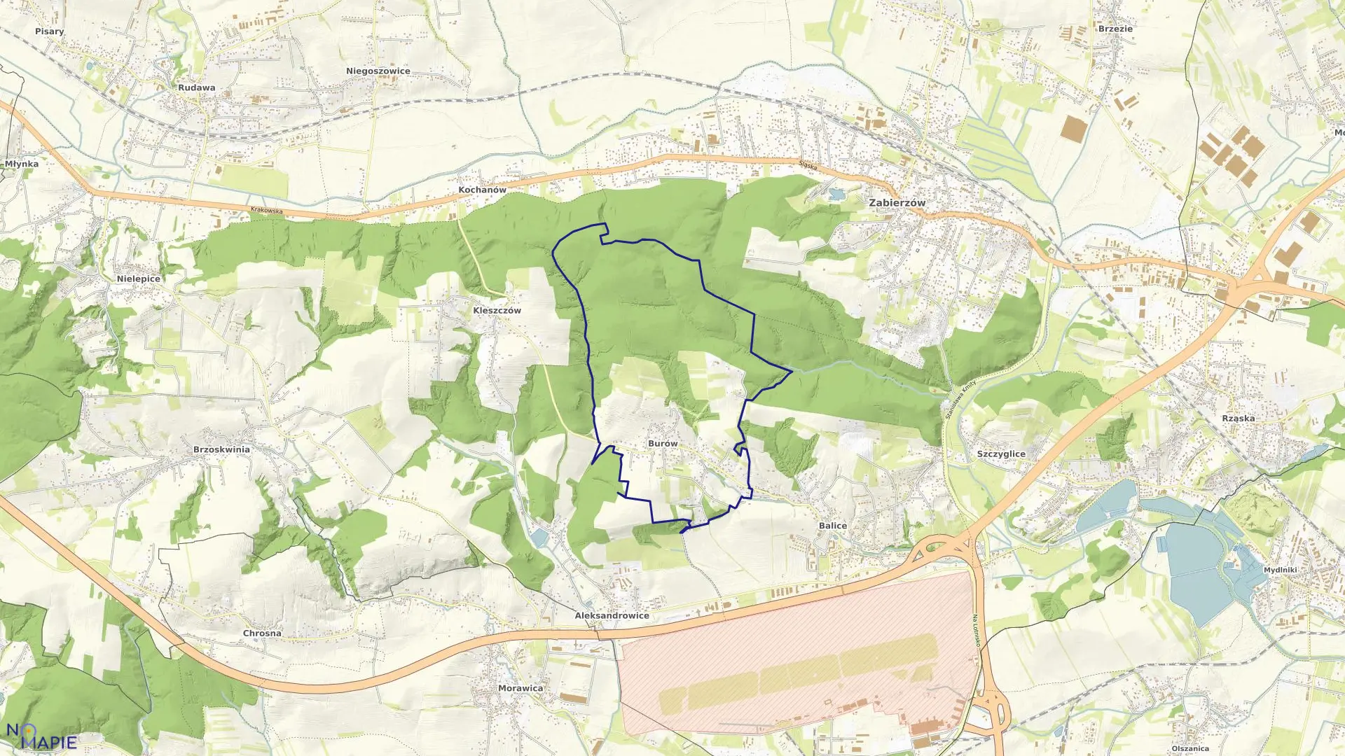 Mapa obrębu Burów w gminie Zabierzów