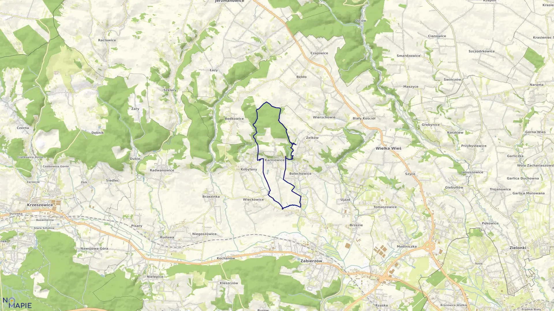Mapa obrębu Karniowice w gminie Zabierzów