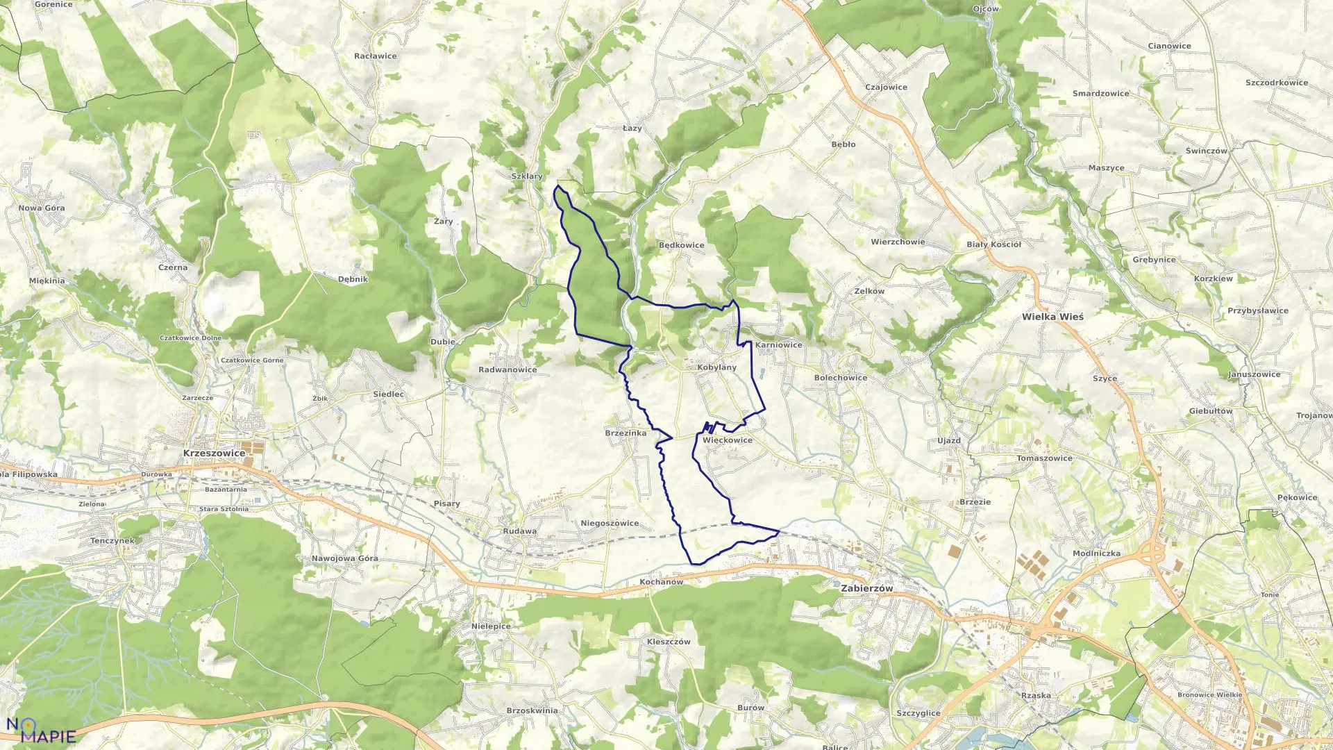 Mapa obrębu Kobylany w gminie Zabierzów