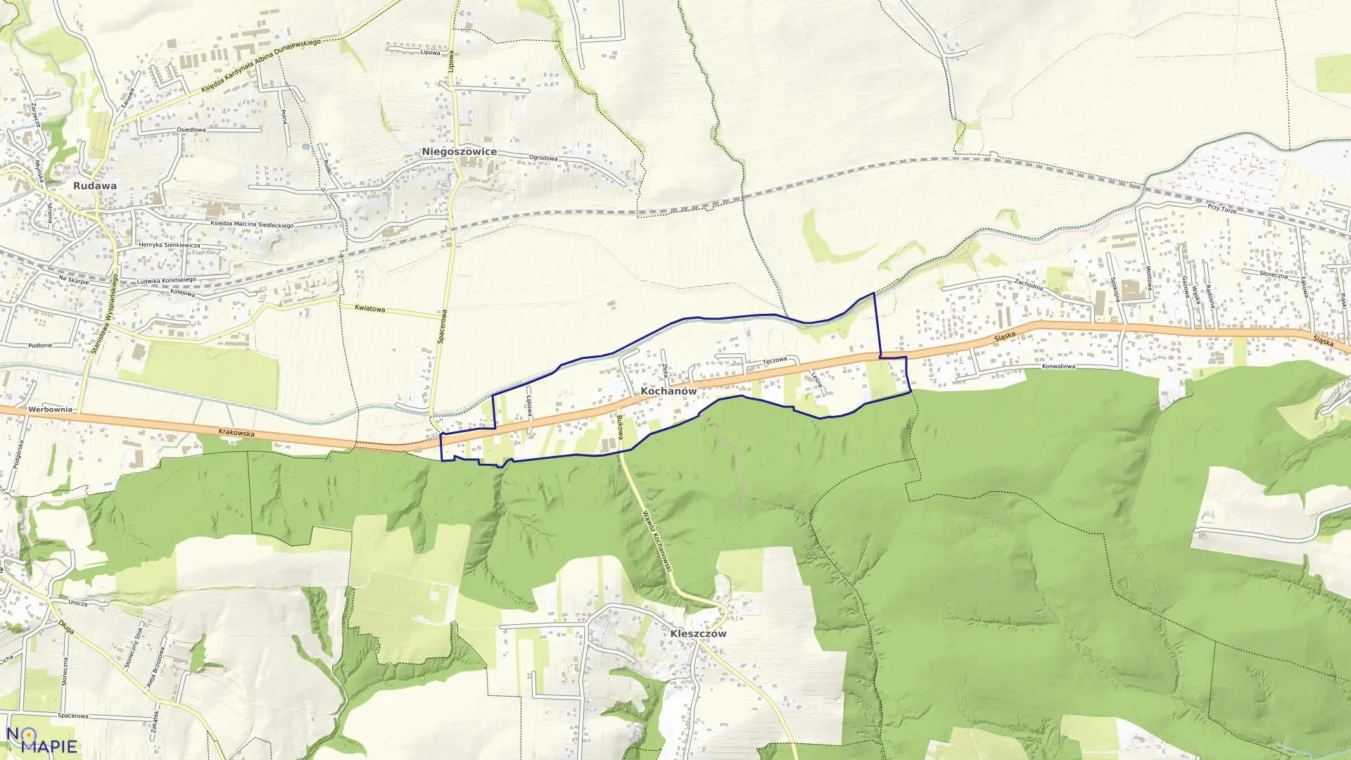 Mapa obrębu Kochanów w gminie Zabierzów