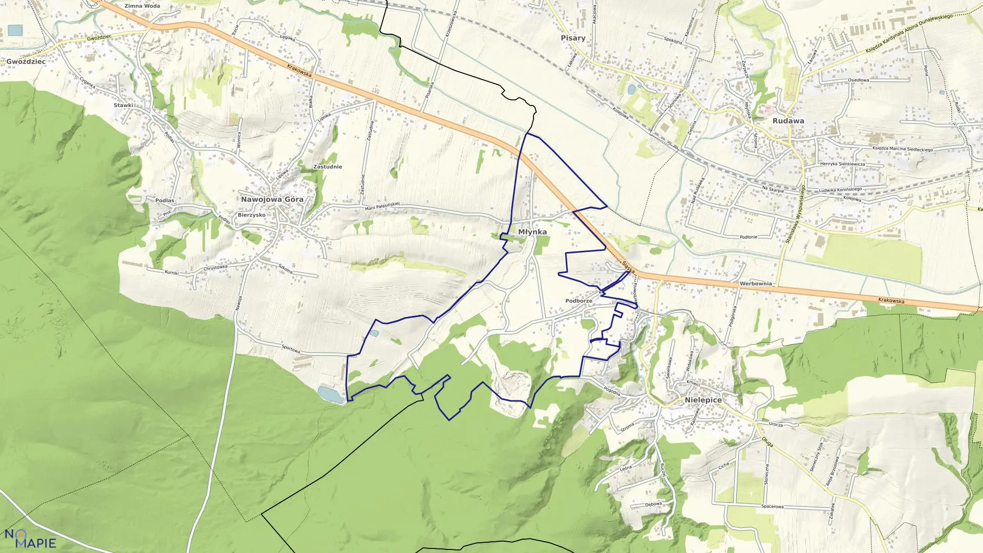 Mapa obrębu Młynka w gminie Zabierzów