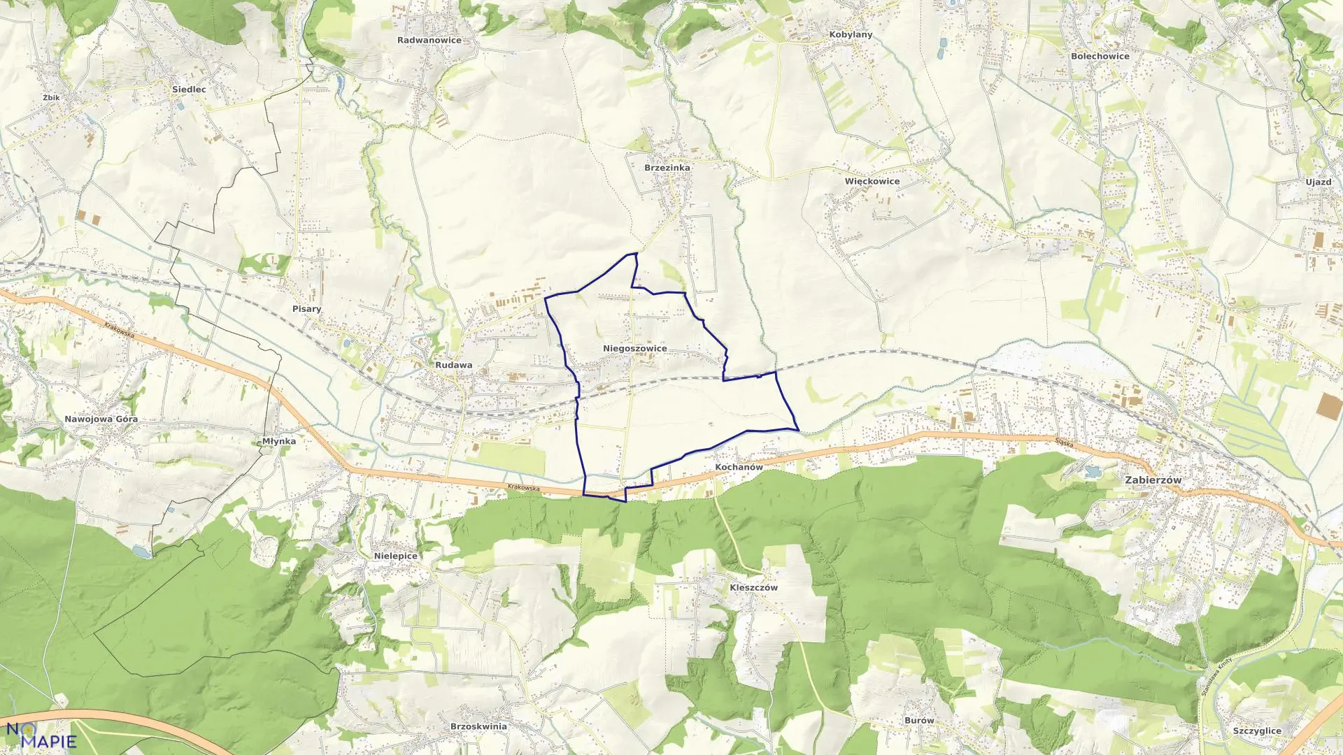 Mapa obrębu Niegoszowice w gminie Zabierzów