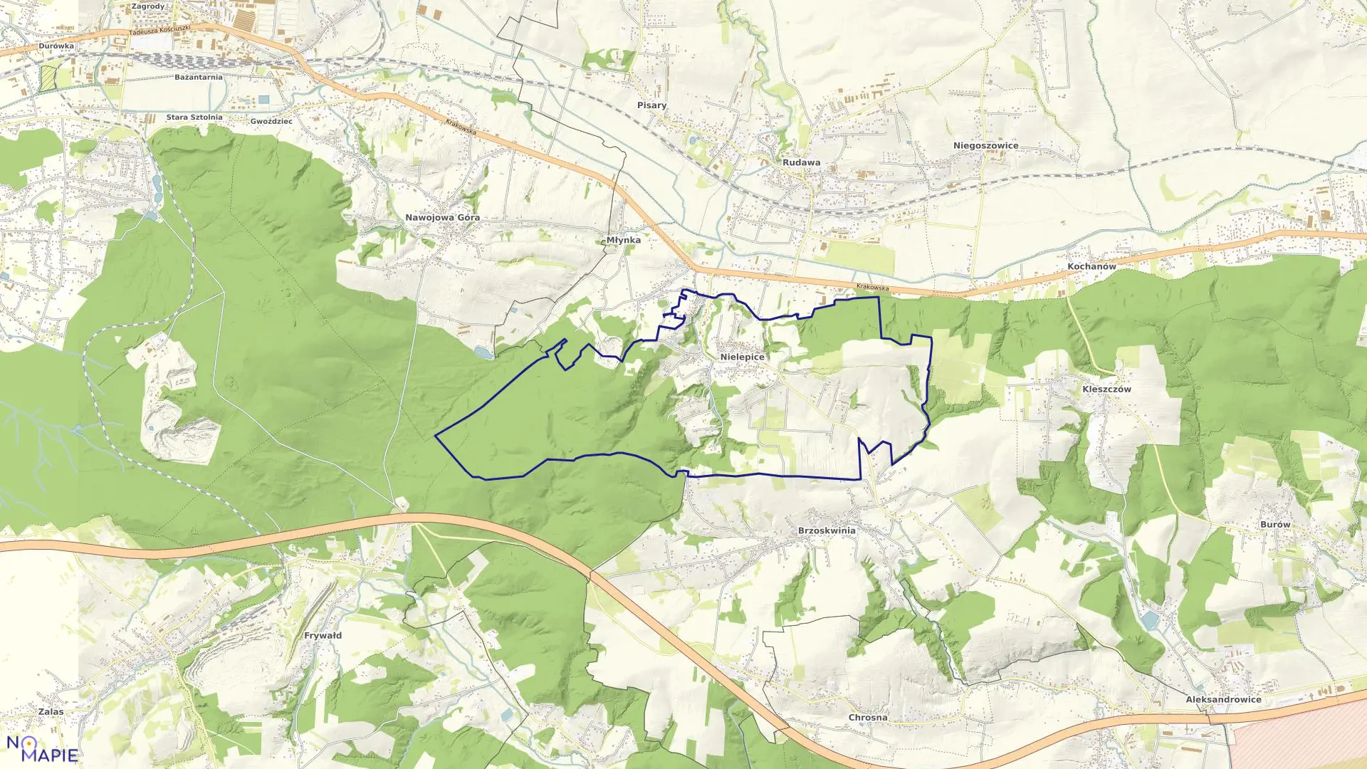 Mapa obrębu Nielepice w gminie Zabierzów