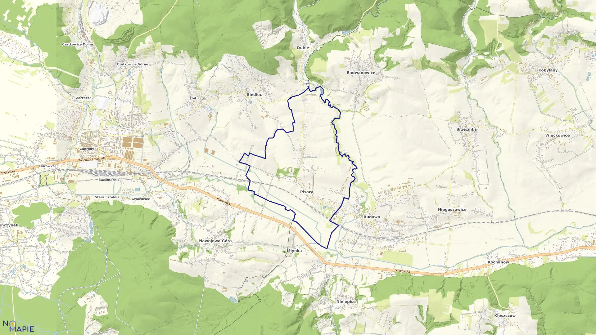 Mapa obrębu Pisary w gminie Zabierzów