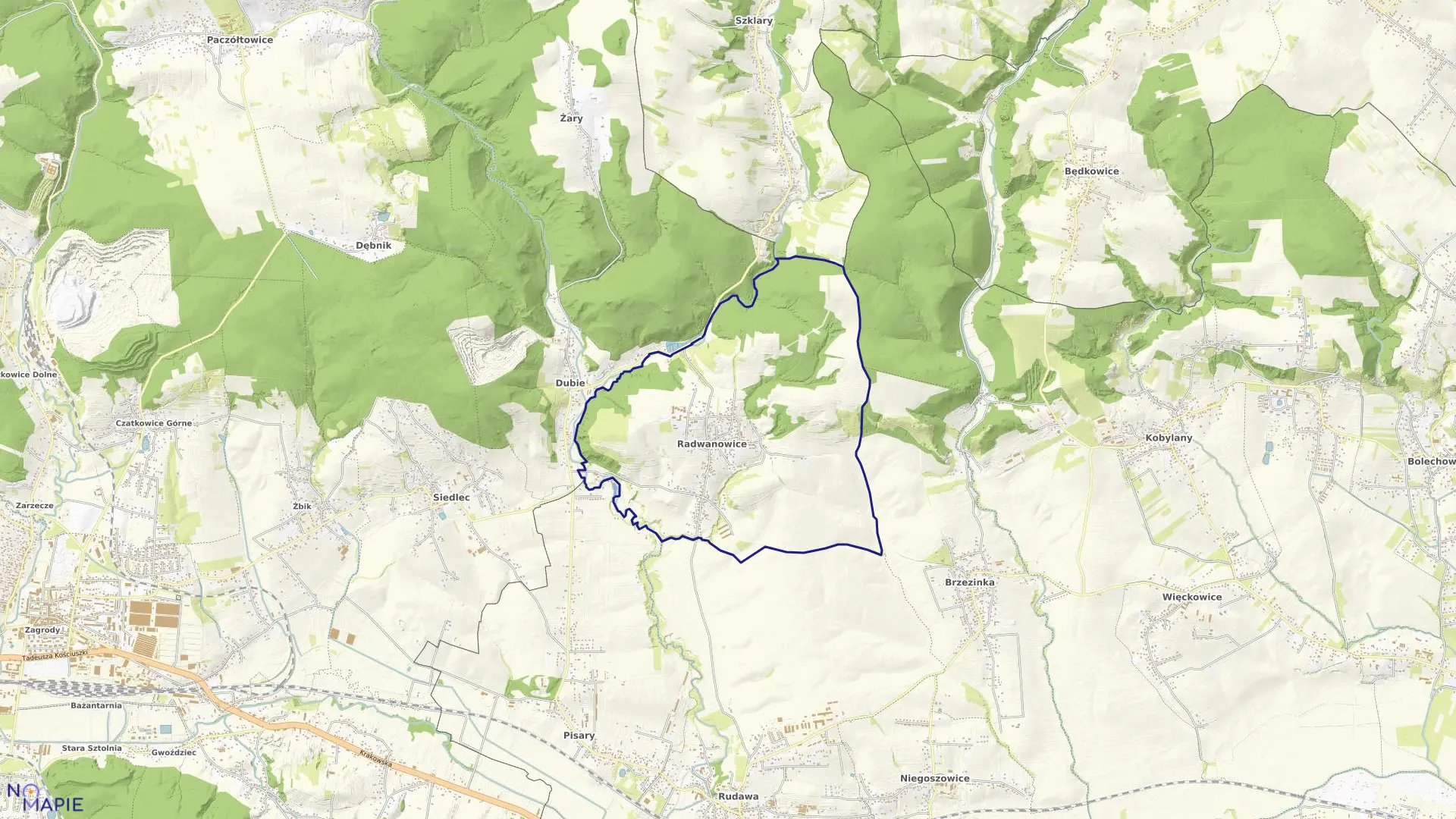 Mapa obrębu Radwanowice w gminie Zabierzów