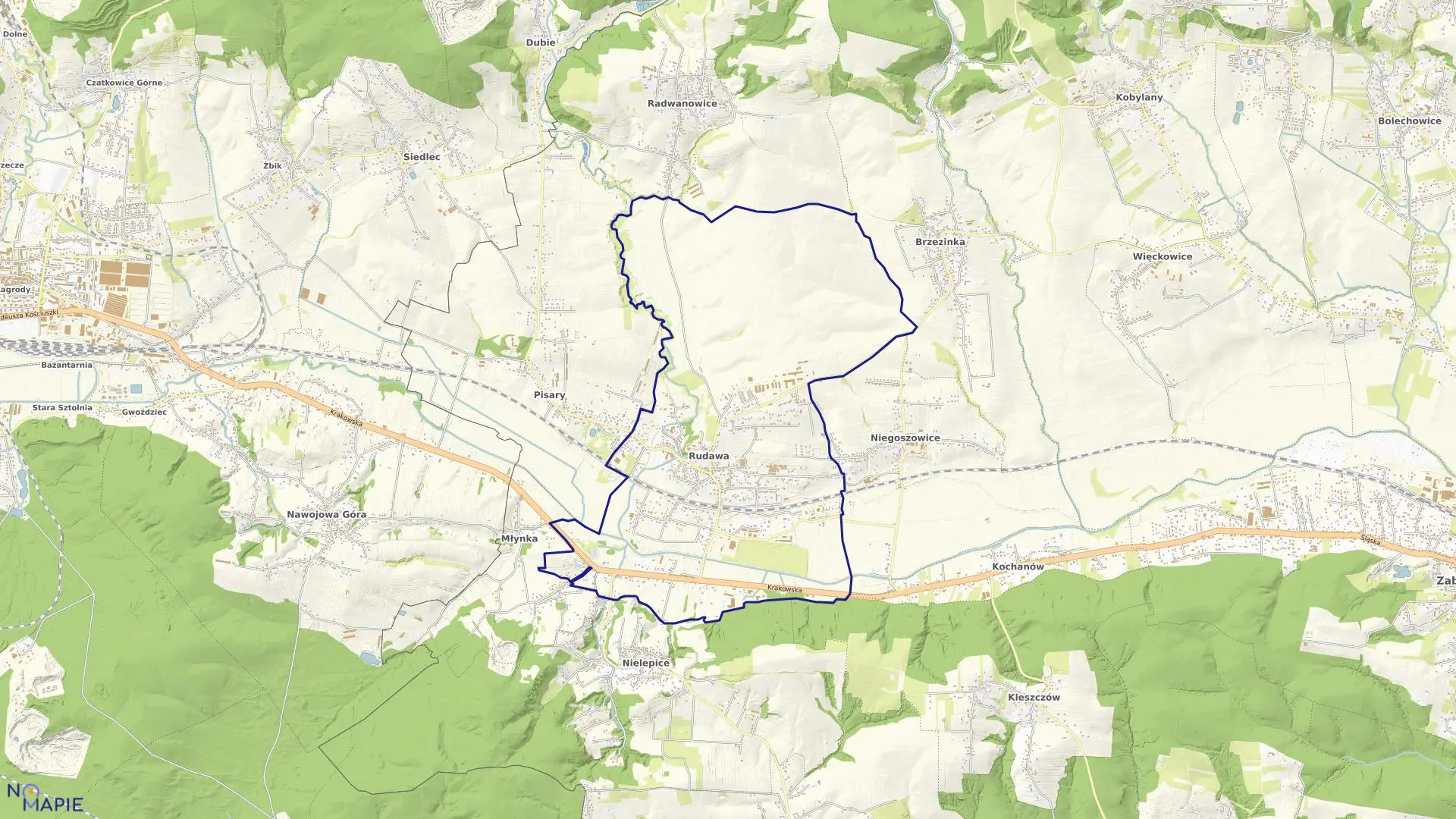 Mapa obrębu Rudawa w gminie Zabierzów