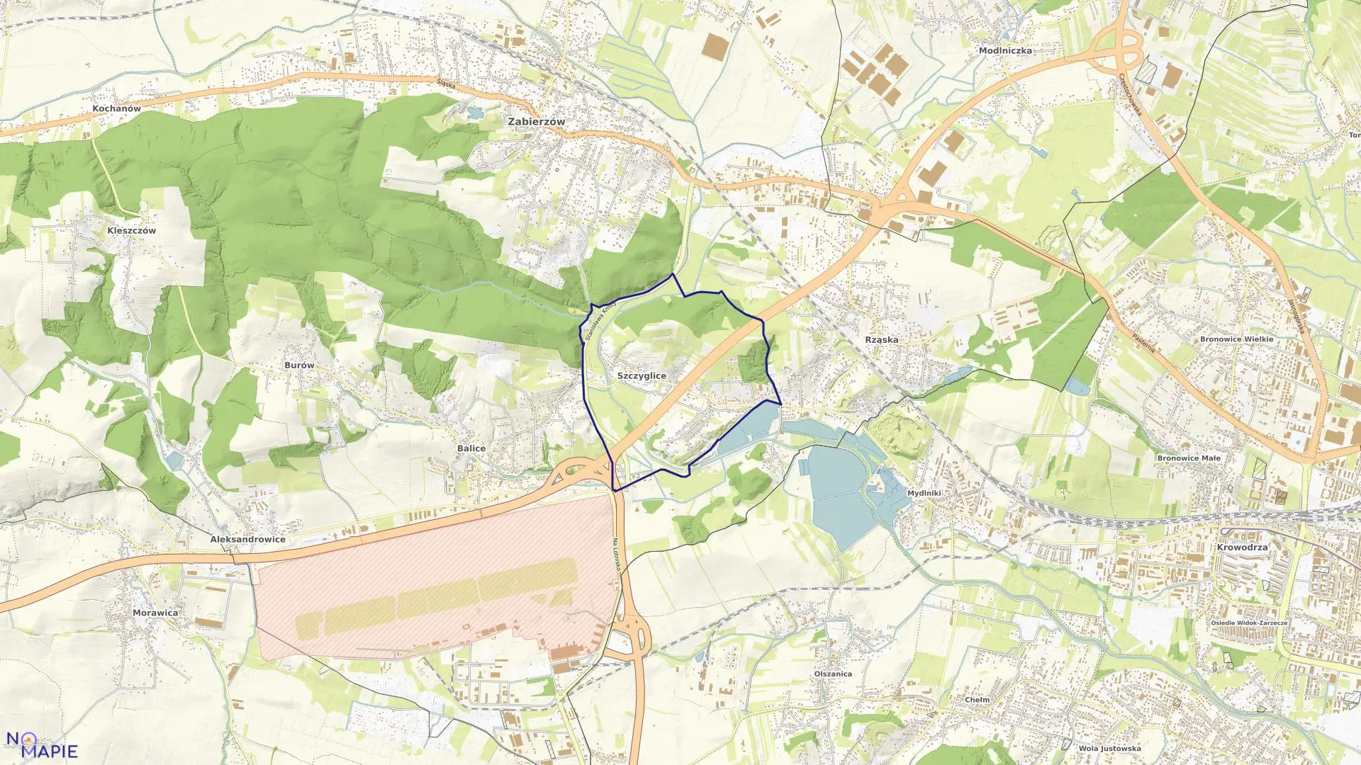 Mapa obrębu Szczyglice w gminie Zabierzów