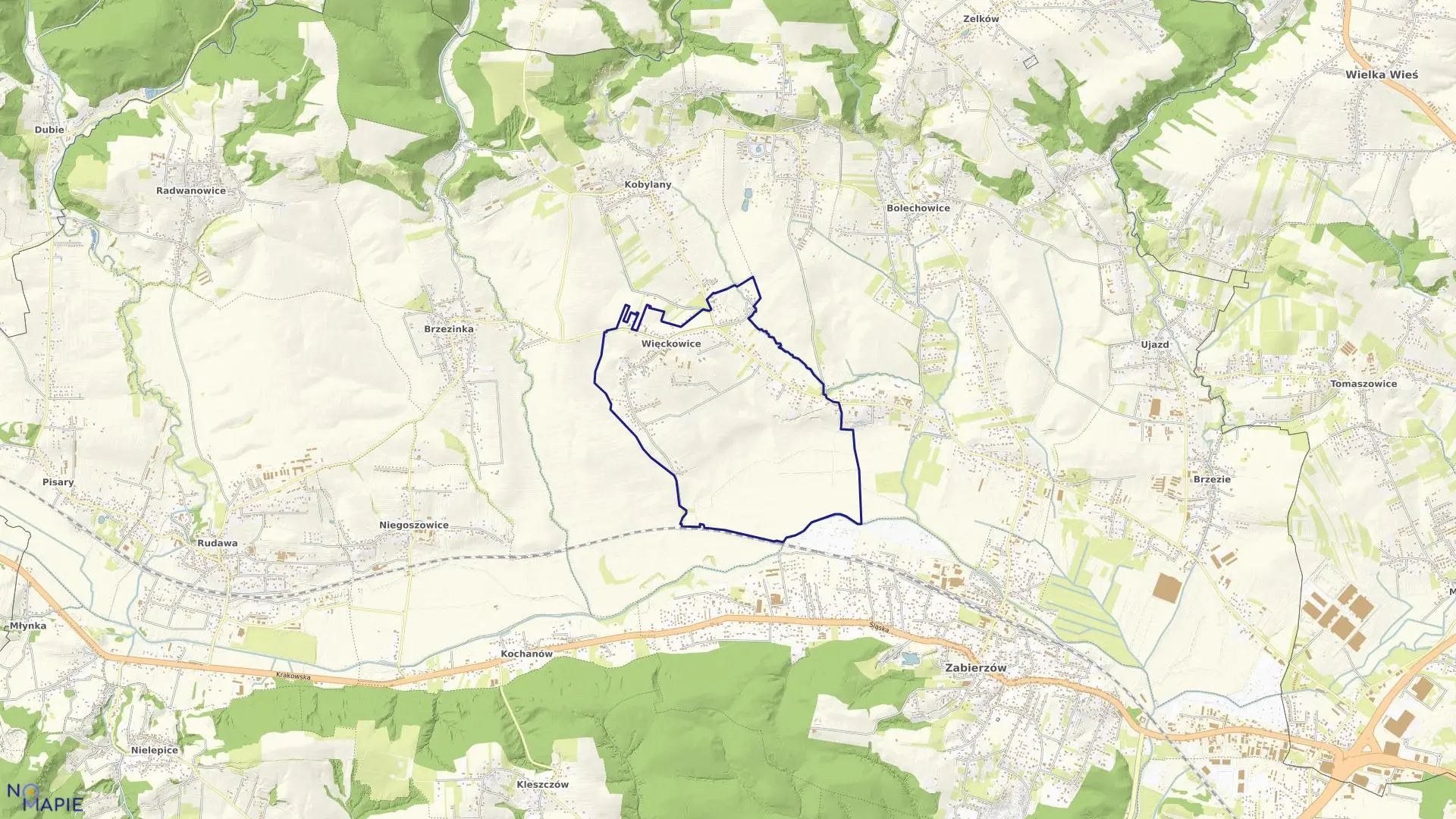 Mapa obrębu Więckowice w gminie Zabierzów