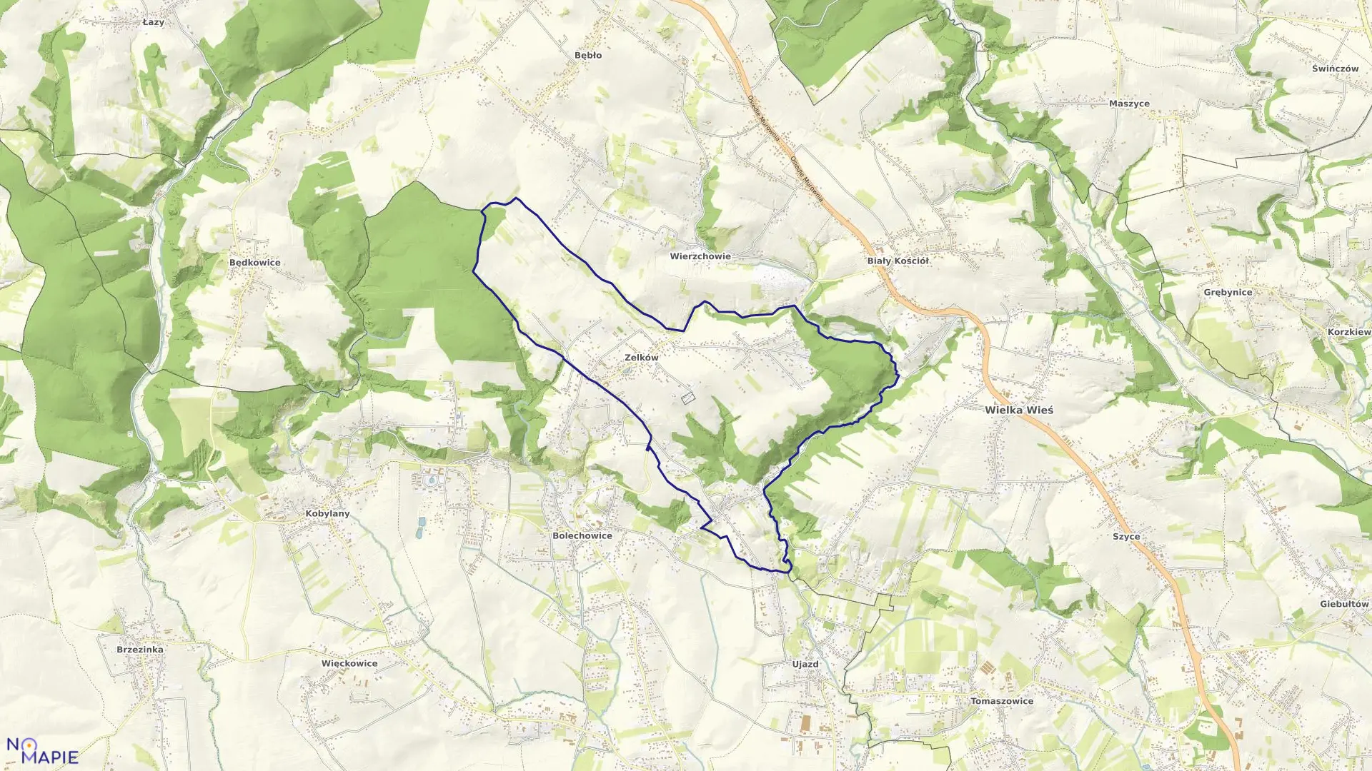 Mapa obrębu Zelków w gminie Zabierzów